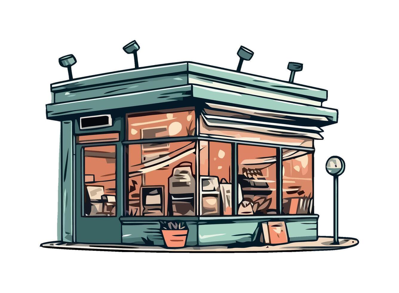 A cartoon illustration of a coffee shop vector