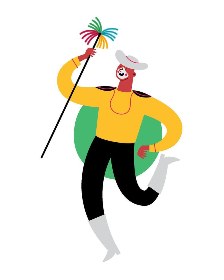 A cartoon man with a stick and a hat vector