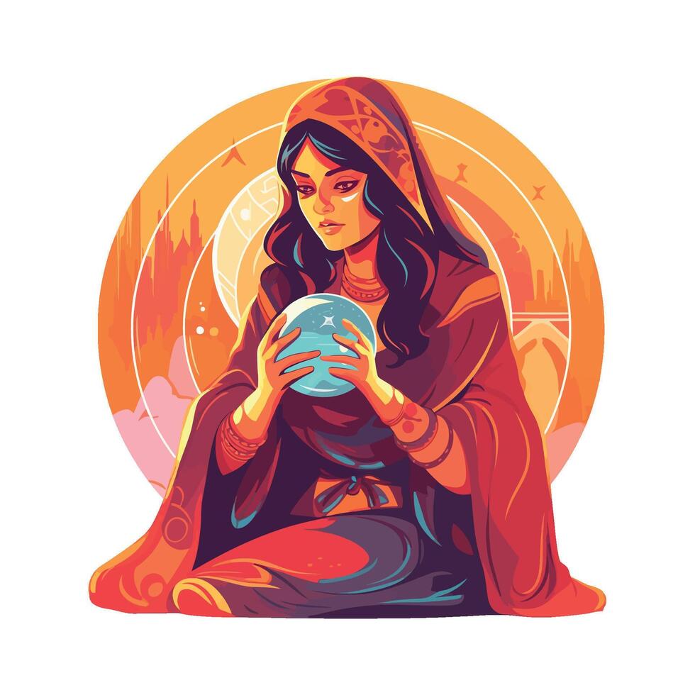 A woman in a red robe holding a crystal ball vector
