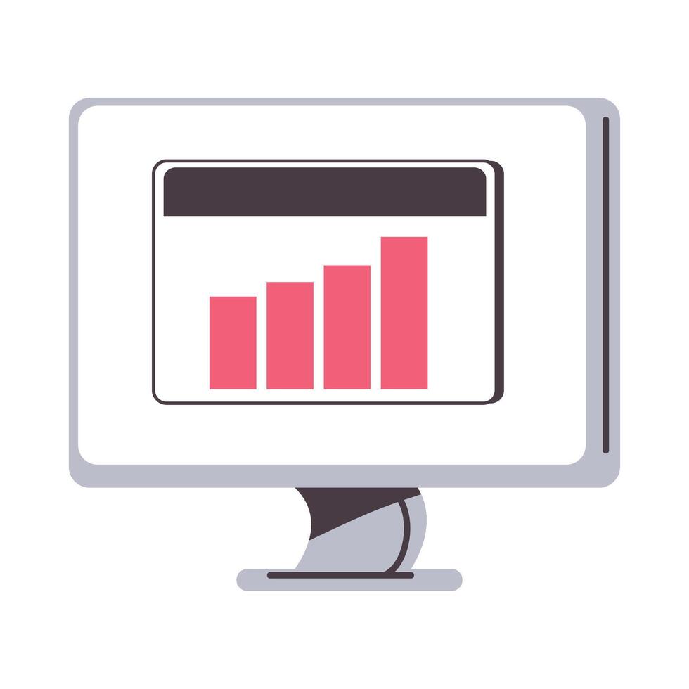 A computer monitor with a bar chart on it vector