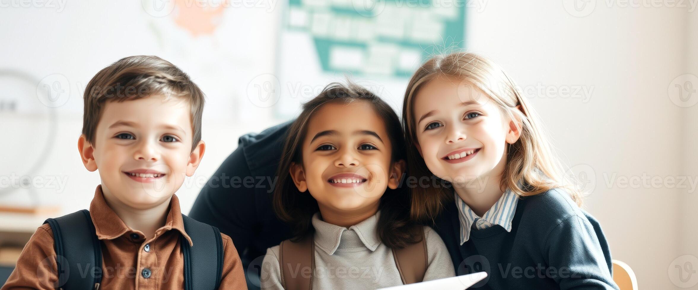 Happy children in classroom photo