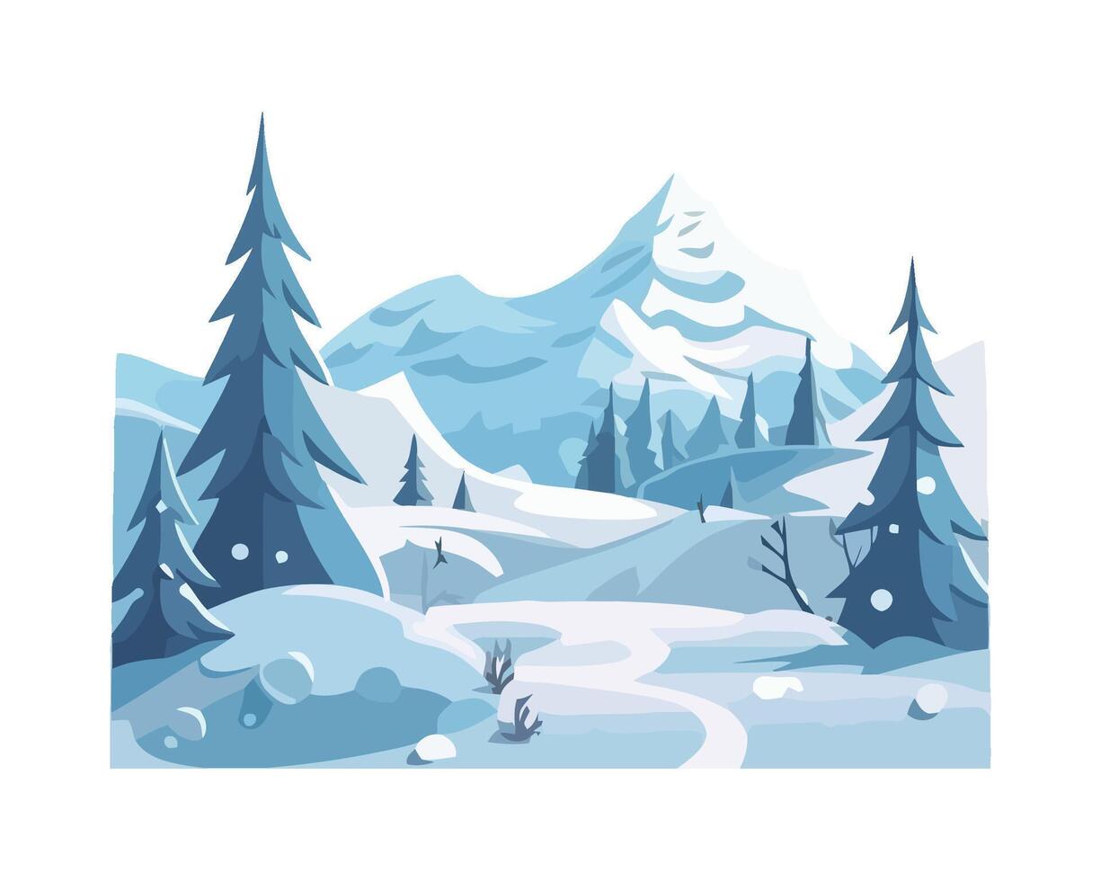 Winter landscape with snow covered mountains and trees vector