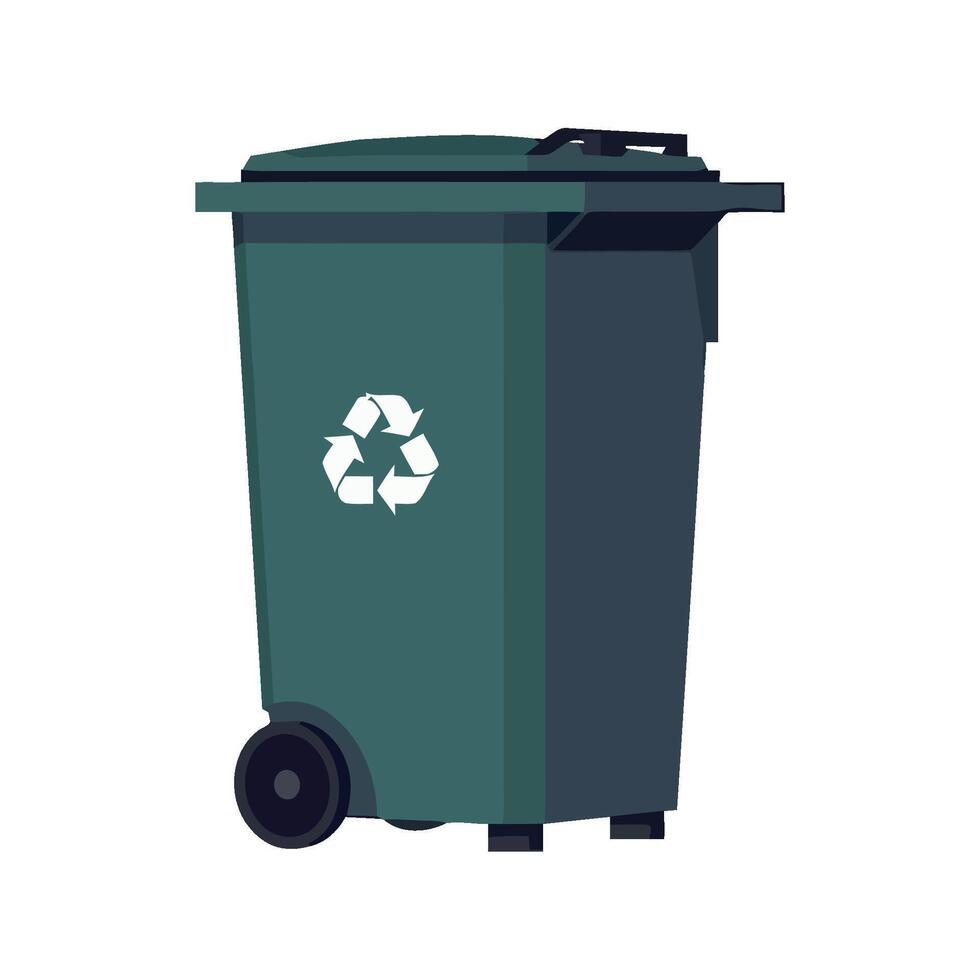 A green trash can with a recycling symbol on it vector