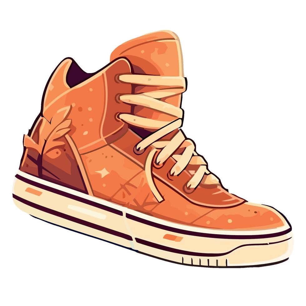 An orange high top sneaker with laces vector