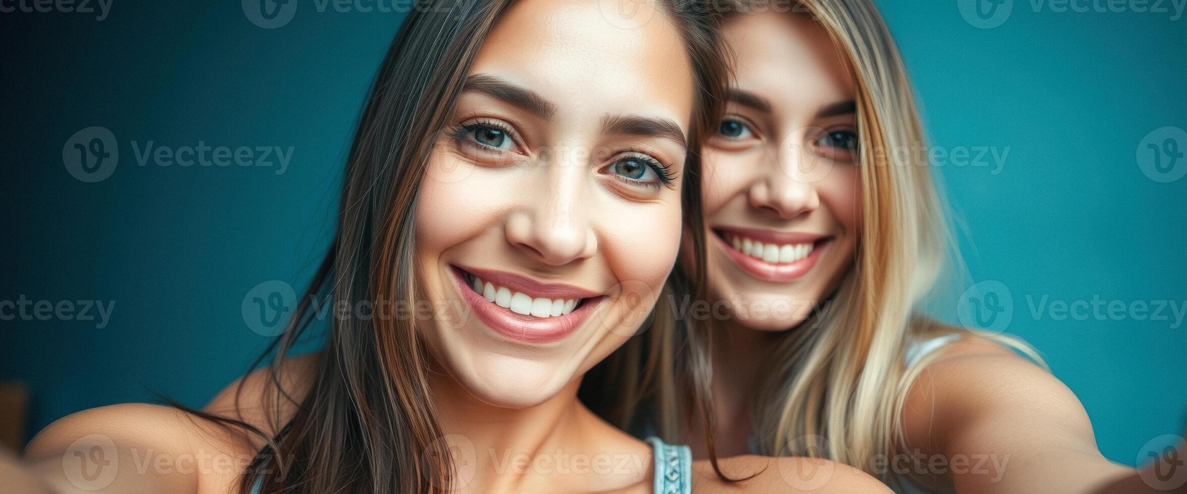 Two Beautiful Women Smiling Together photo