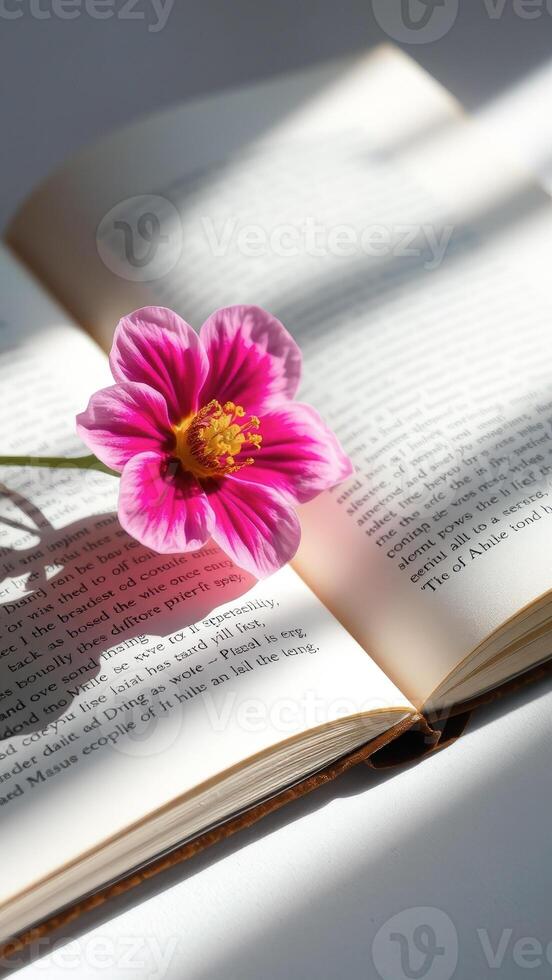 Pink Flower on Open Book photo