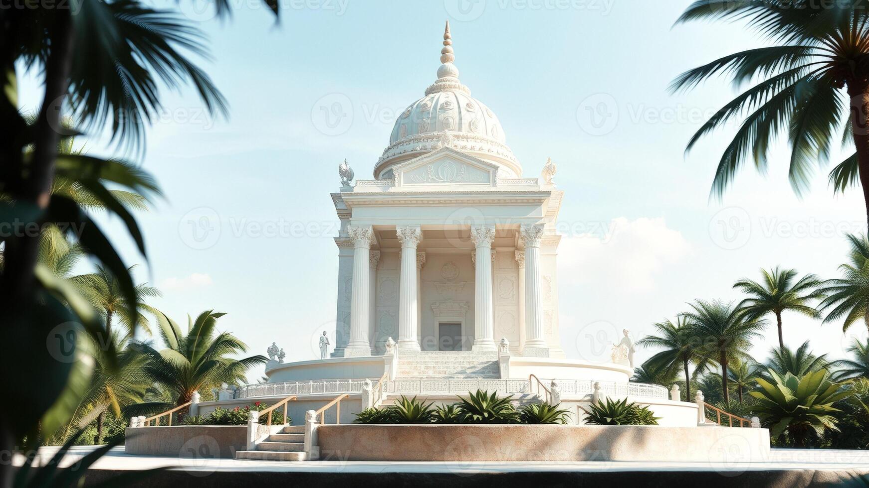 White Marble Temple with Palm Trees photo