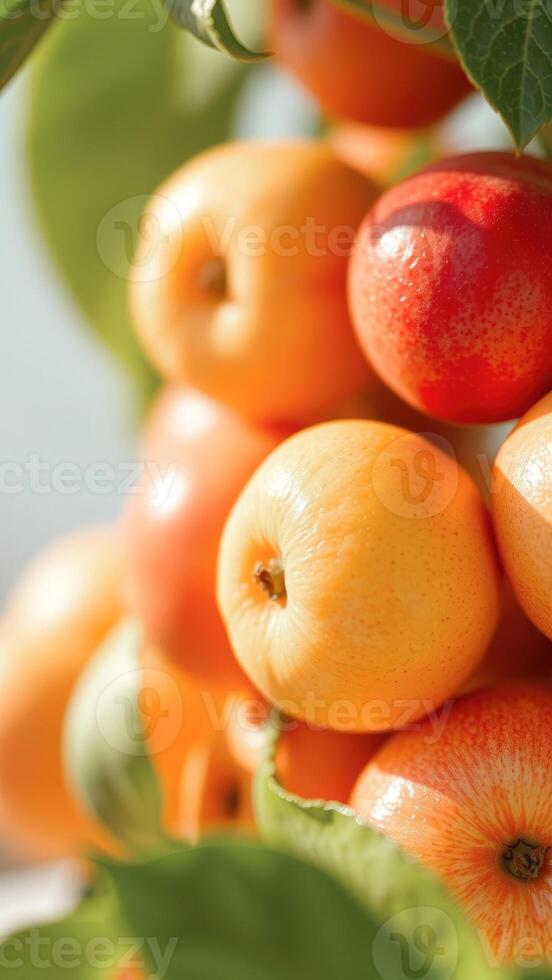 Fresh Ripe Apples Hanging on a Tree Branch photo