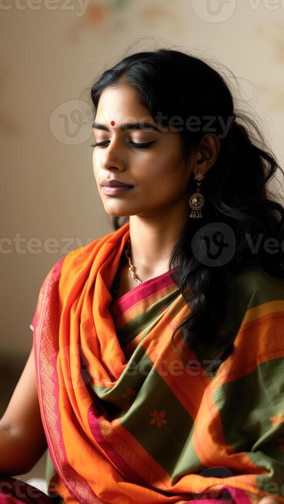 Portrait of a woman wearing a colorful sari photo