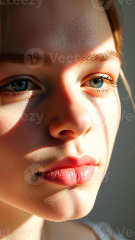 Close-up of a Woman's Face in Soft Sunlight photo