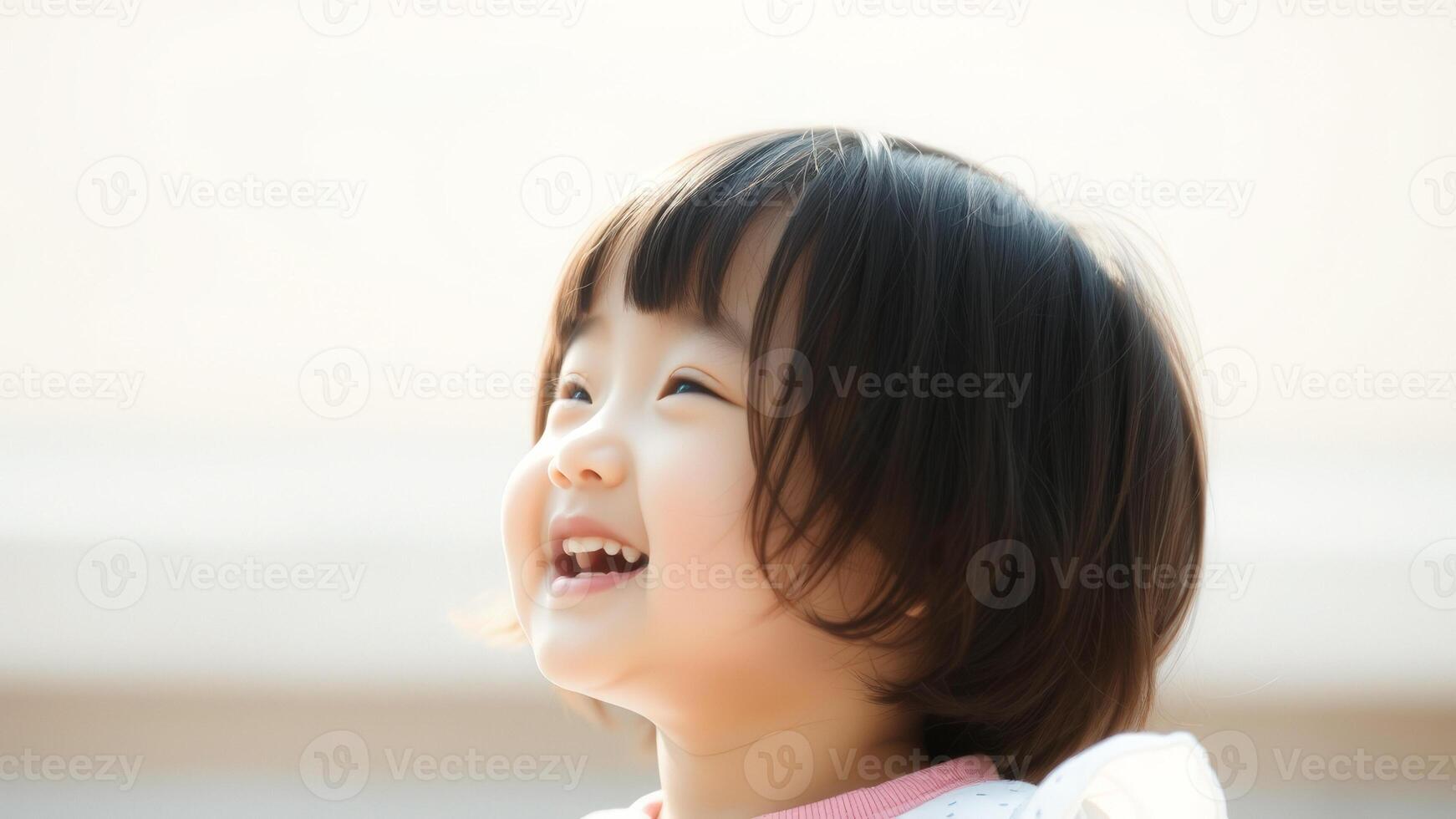 Happy little girl looking up photo