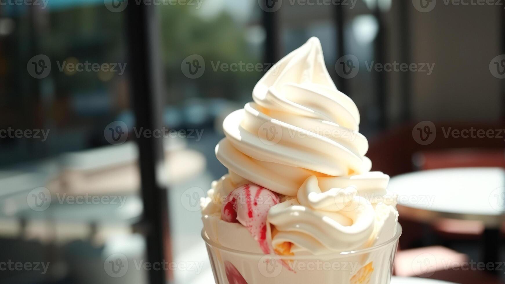 Closeup of a swirl of soft serve ice cream in a cup photo