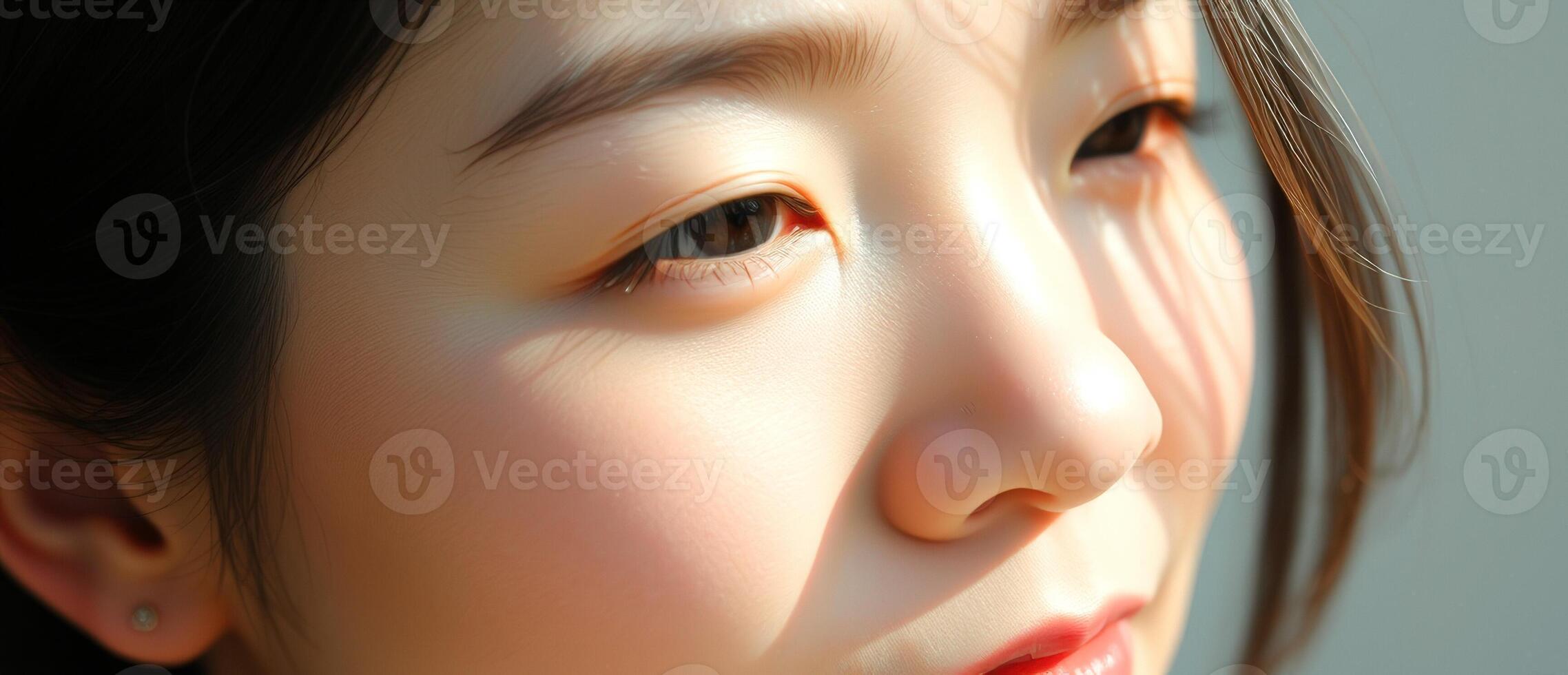 Close-up of Woman's Eye with Sunlight Reflecting on Skin photo