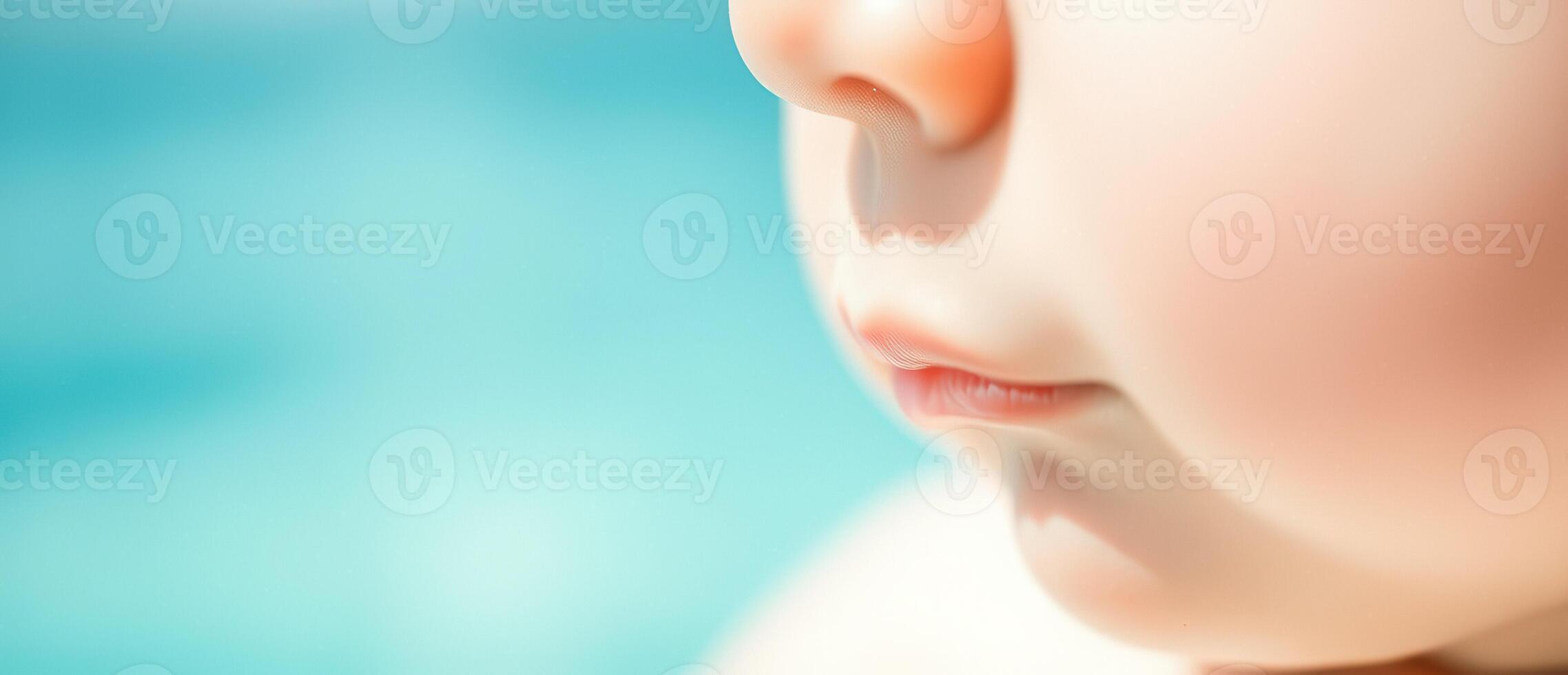 Close-up of a baby's face with a blue background photo