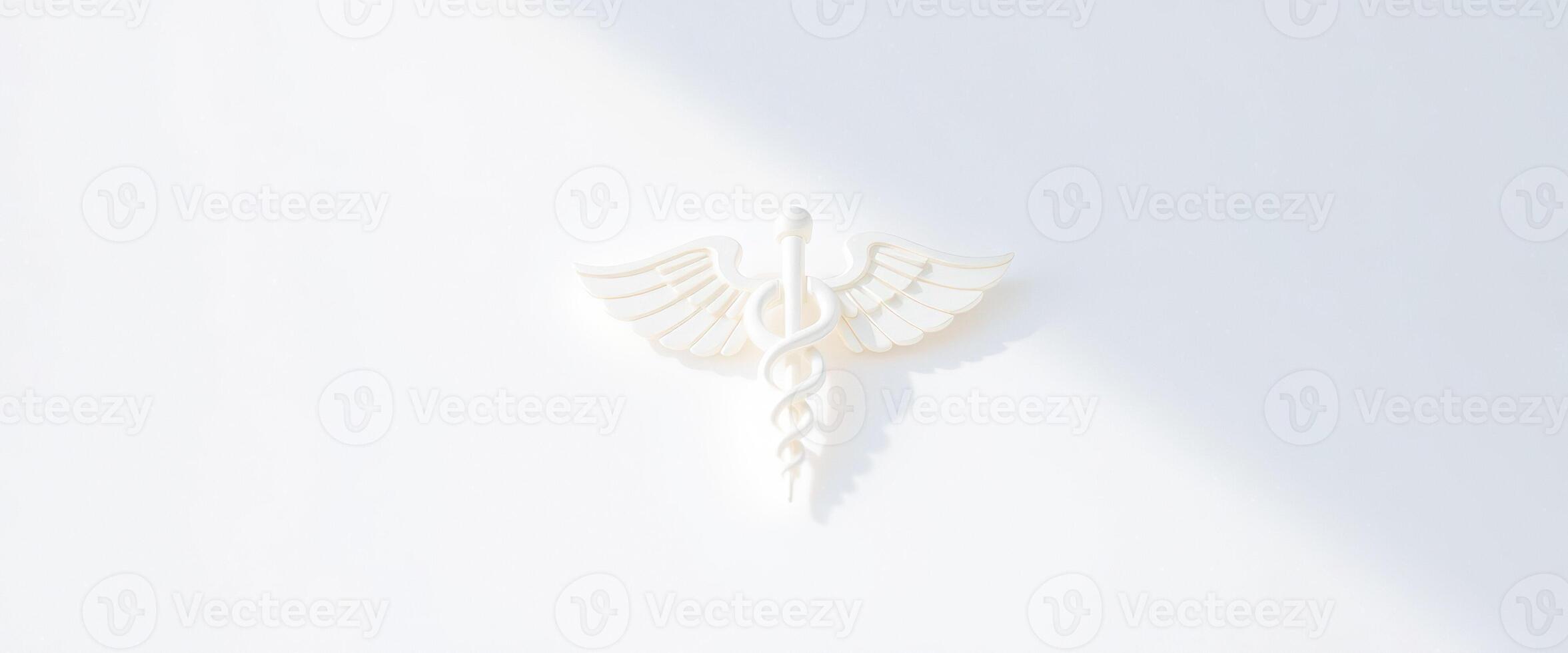 White Caduceus Symbol on White Background photo