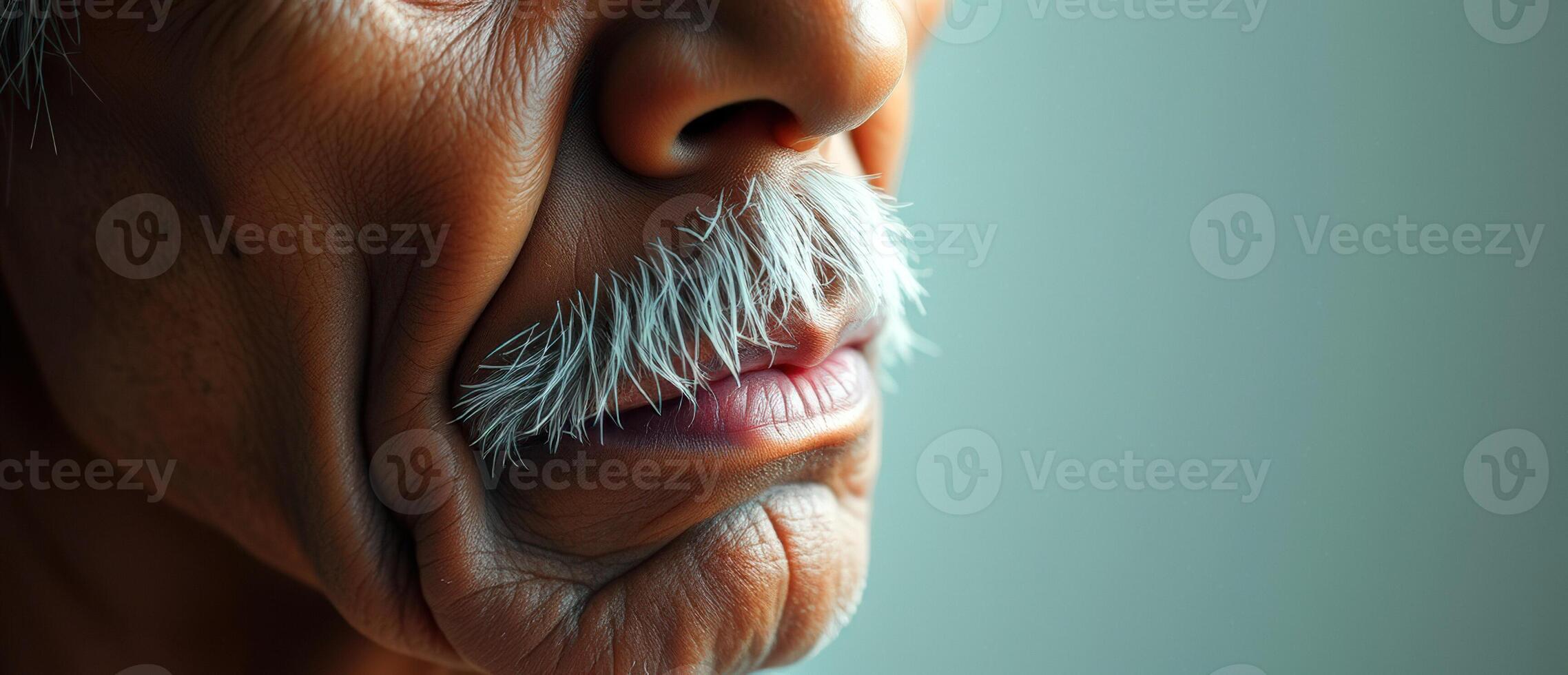 Close-up of a Senior Man's Face with a White Mustache photo