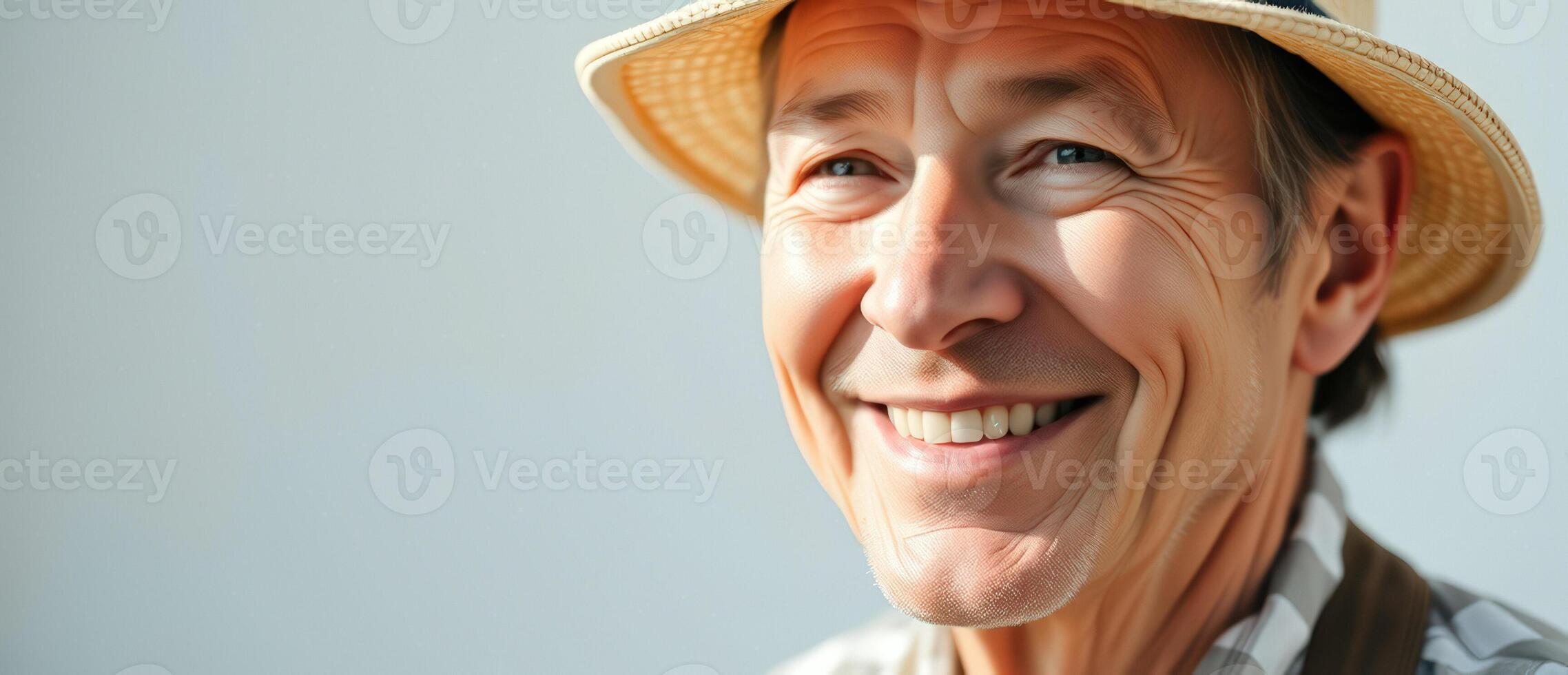 Portrait of a smiling senior man in a straw hat photo