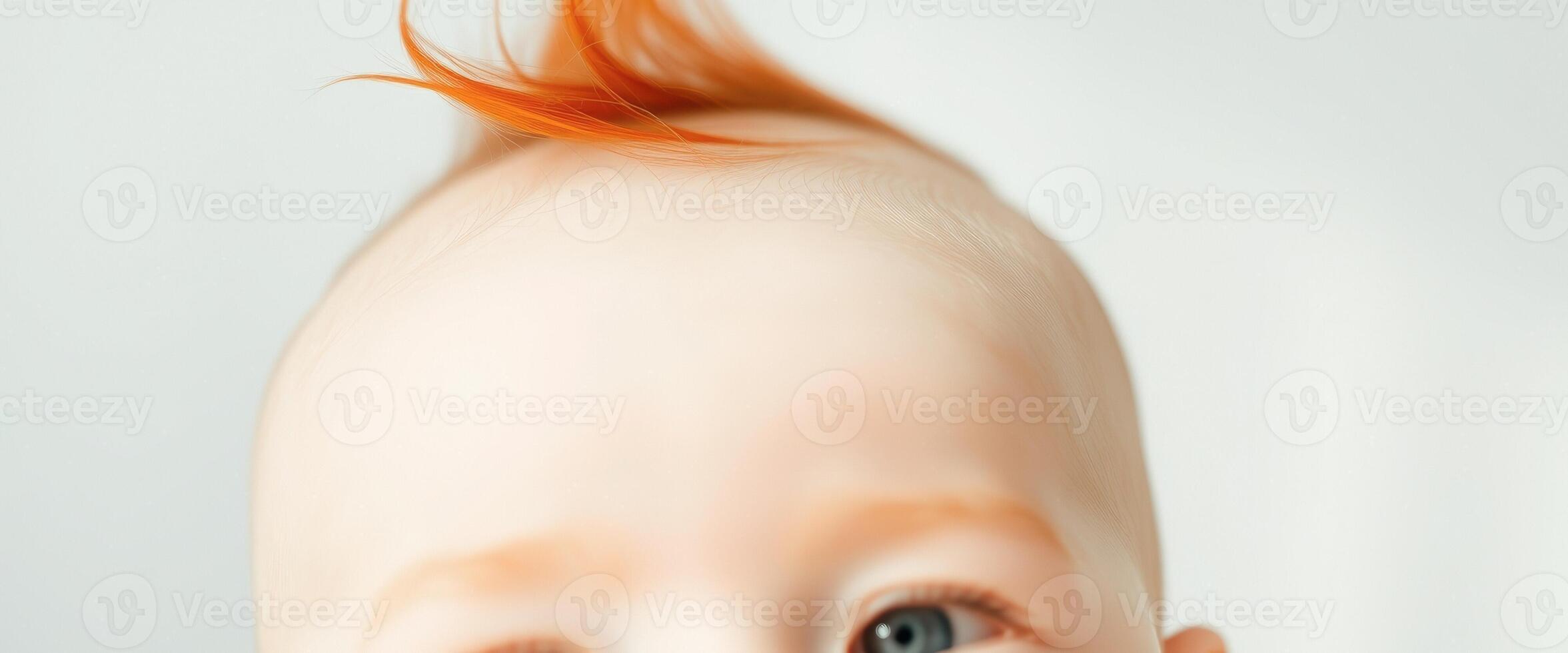 Close-up of a baby's red hair and blue eye photo