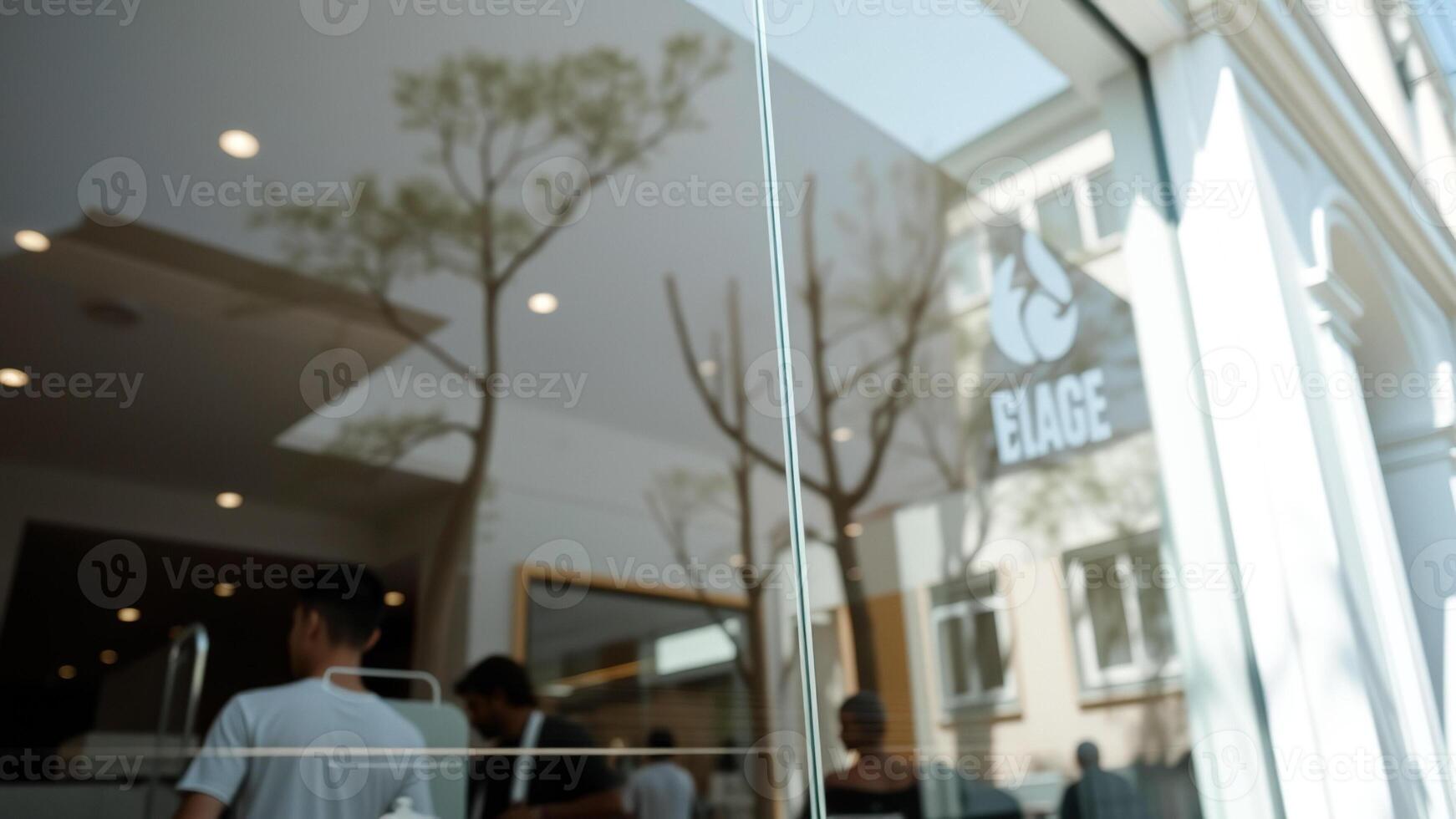 Blurred View of a Shop Window with a Logo photo