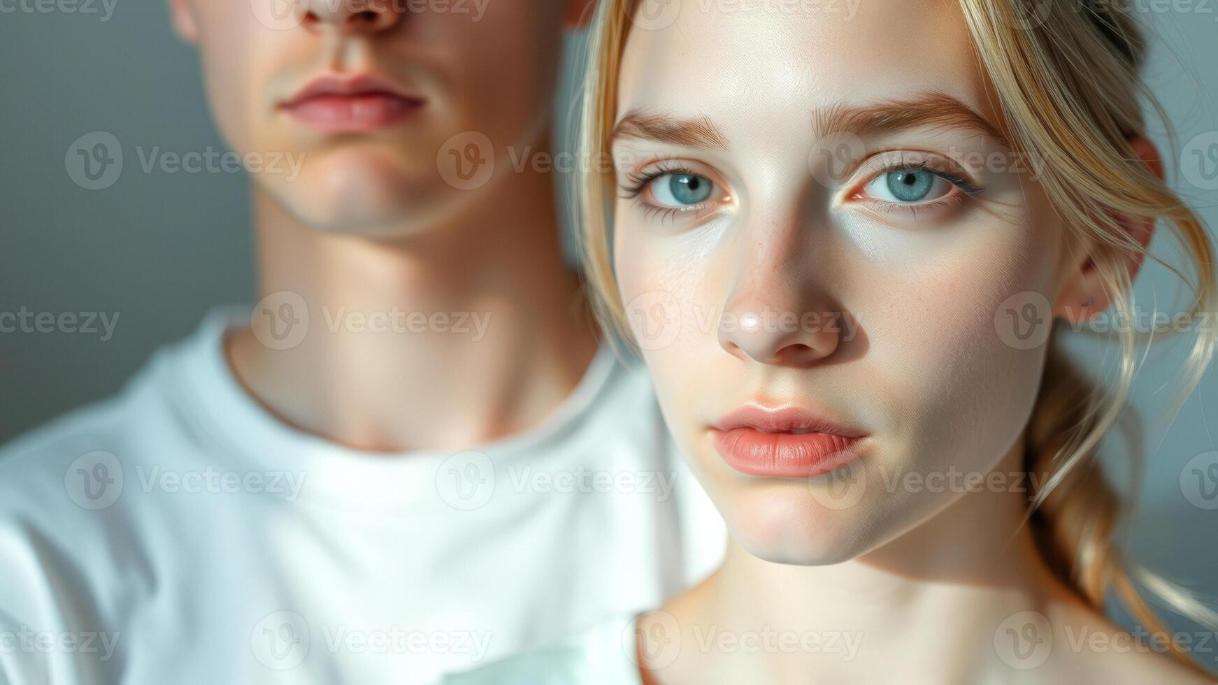 Close Up Portrait of a Young Couple with Blonde Hair photo