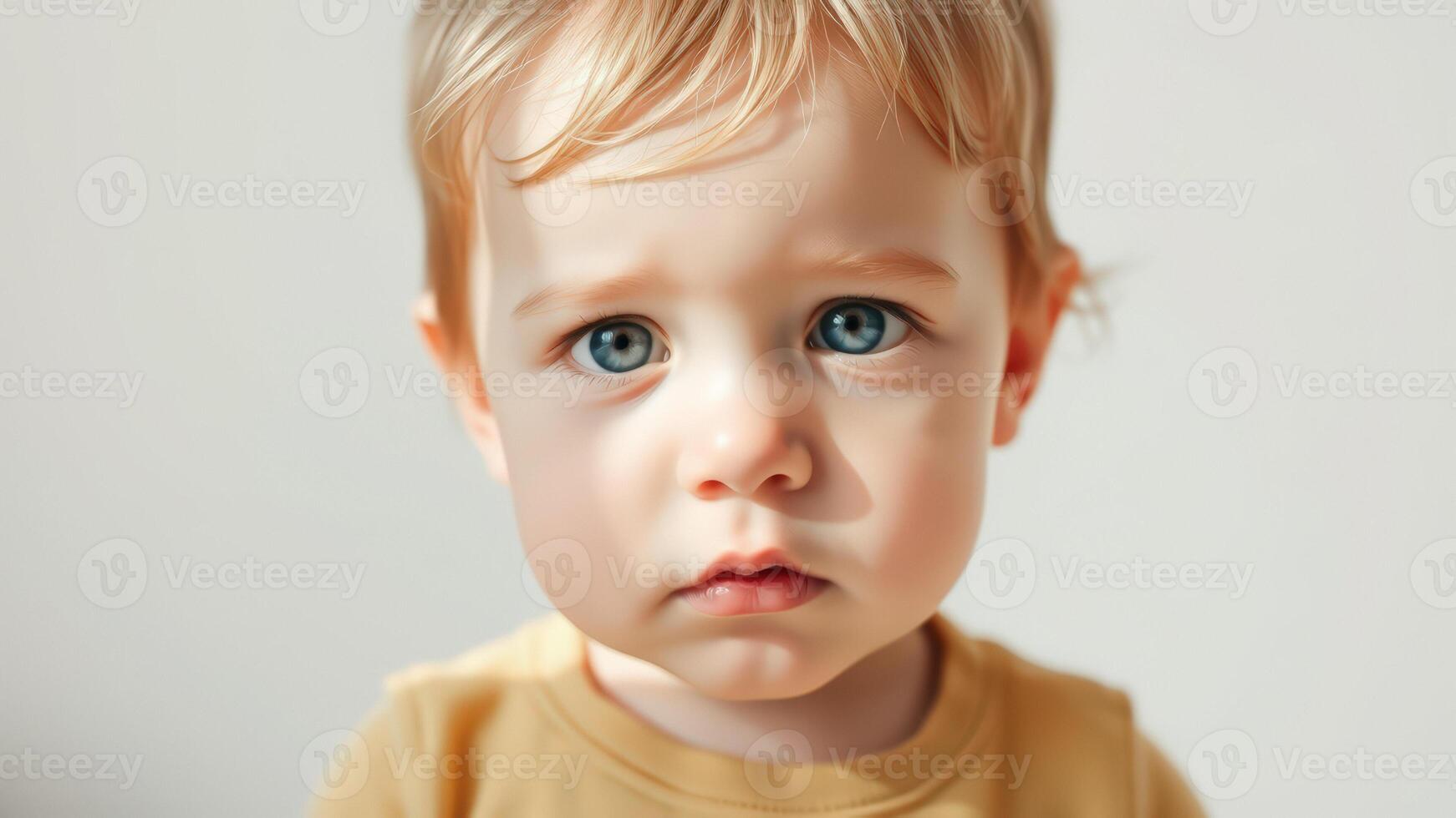 Close-up Portrait of a Toddler with Blue Eyes photo