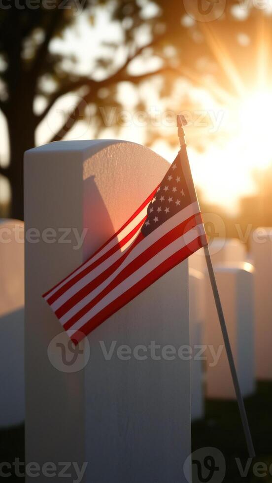 American Flag on a Headstone photo