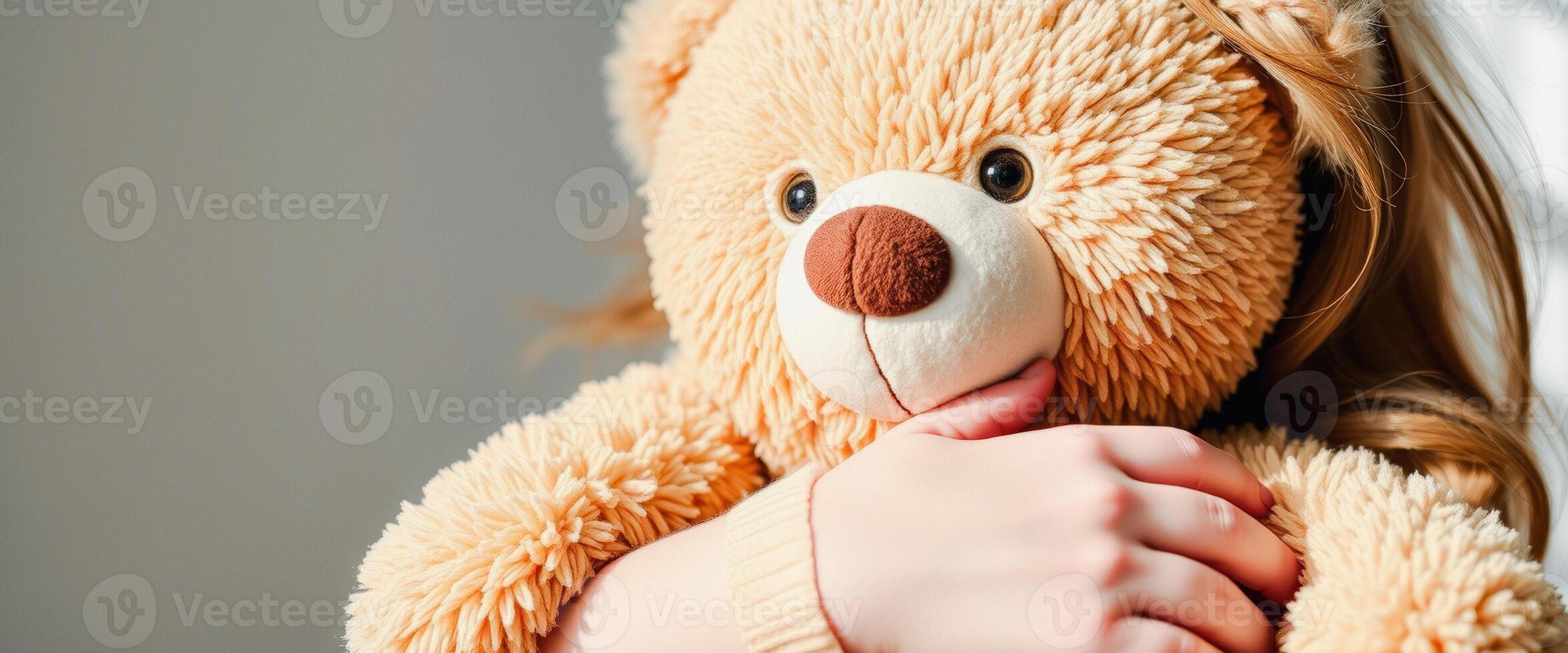 Close-up of a girl hugging a teddy bear photo