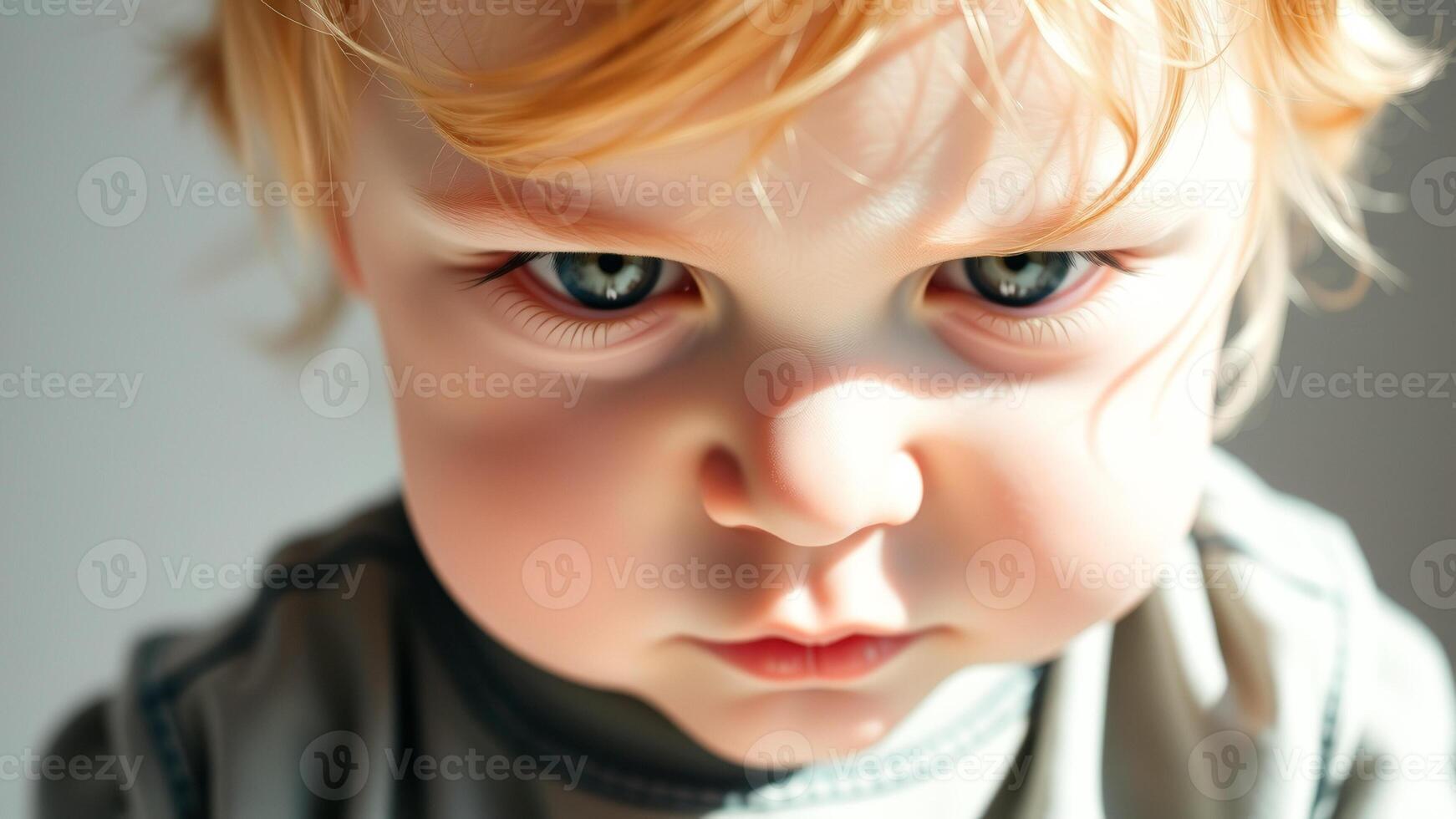 Close-up Portrait of a Serious Young Child photo