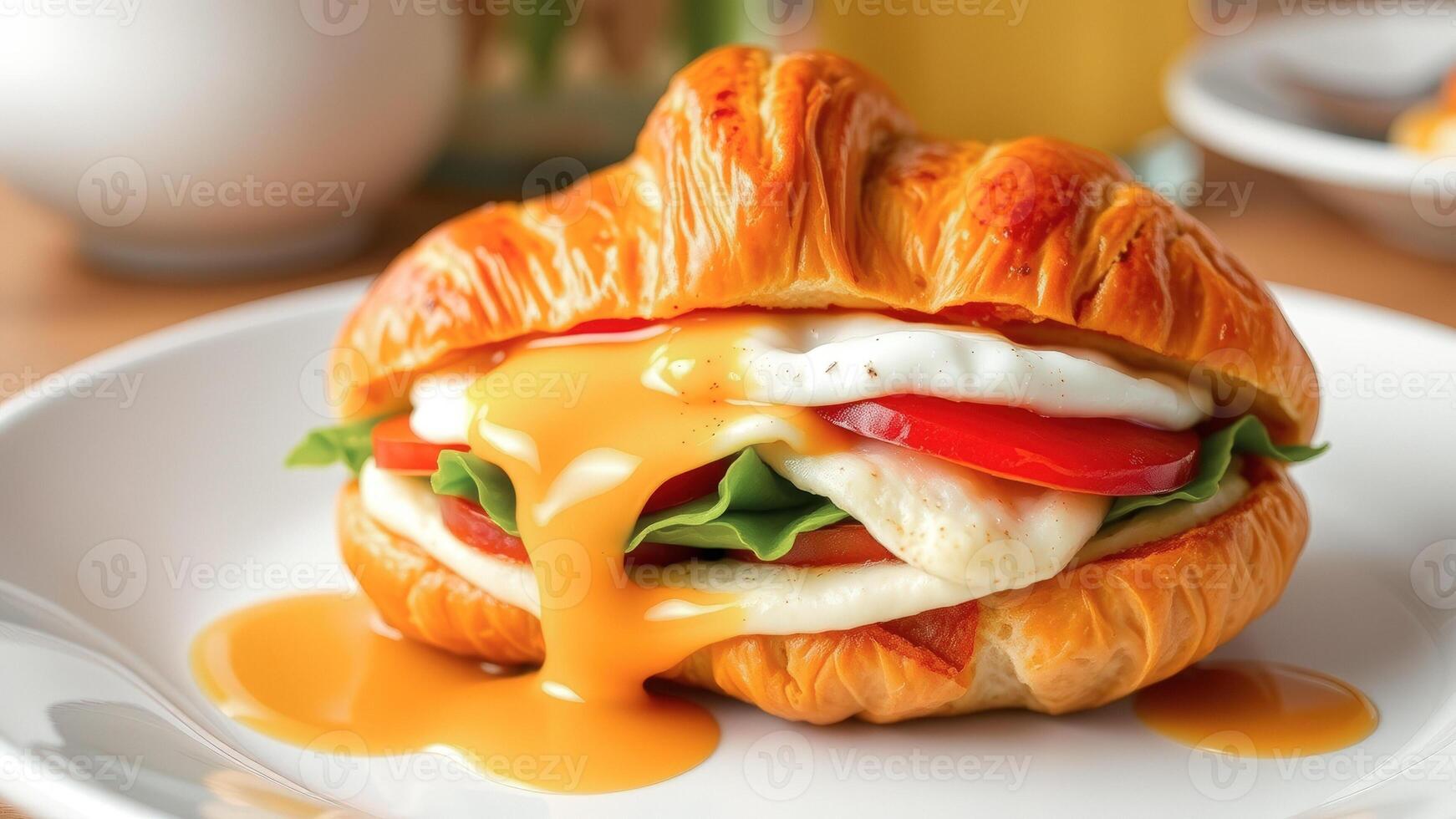 Croissant Sandwich with Egg Yolk Drizzle photo