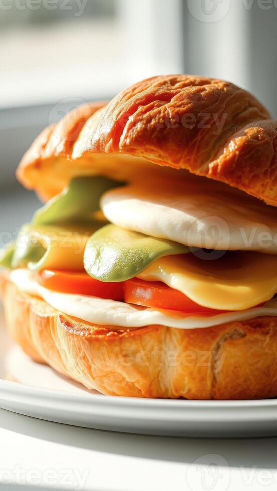 Croissant Sandwich with Avocado, Tomato, and Cheese photo