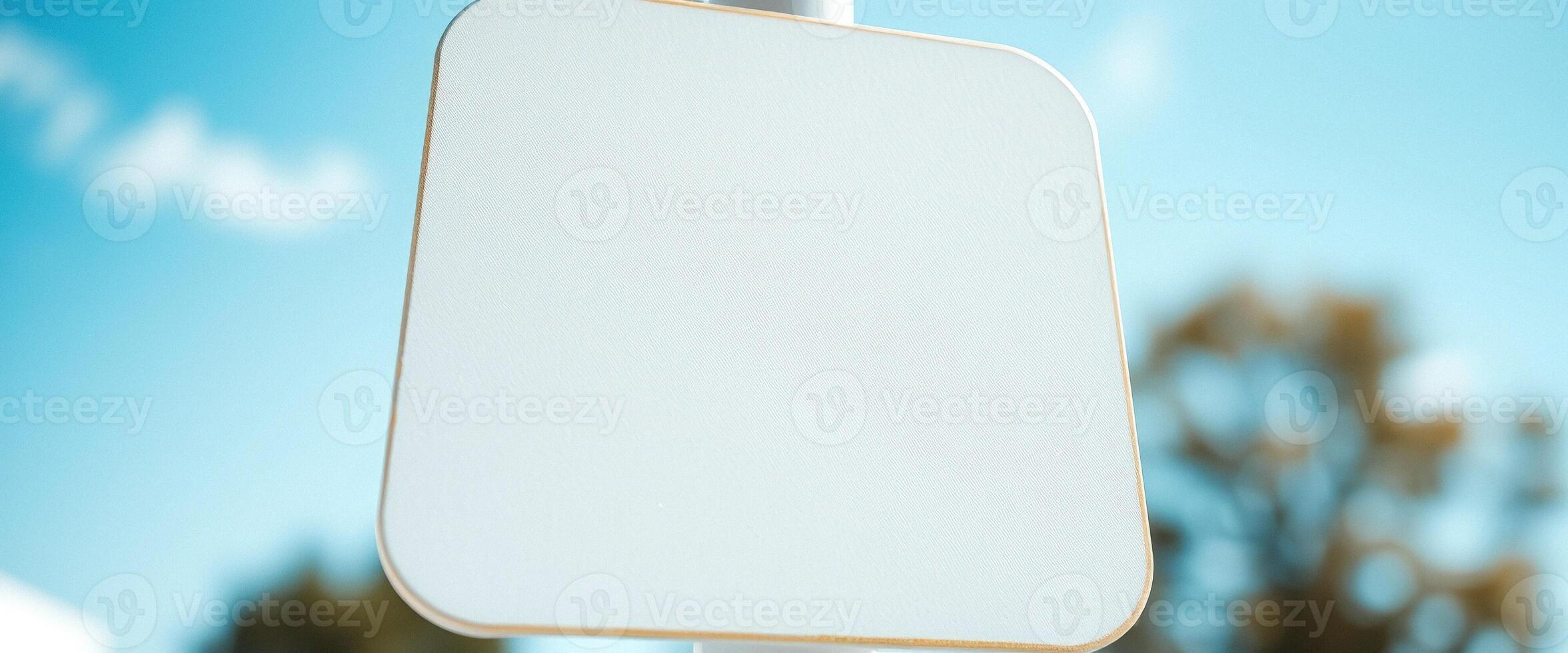 Blank White Sign with Blue Sky Background photo