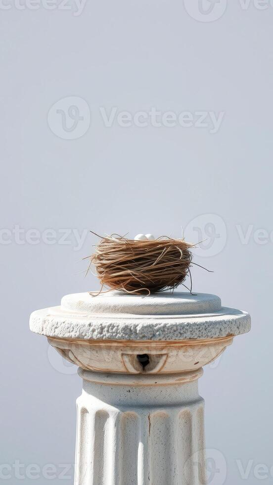 Bird Nest On Top Of A Stone Column photo