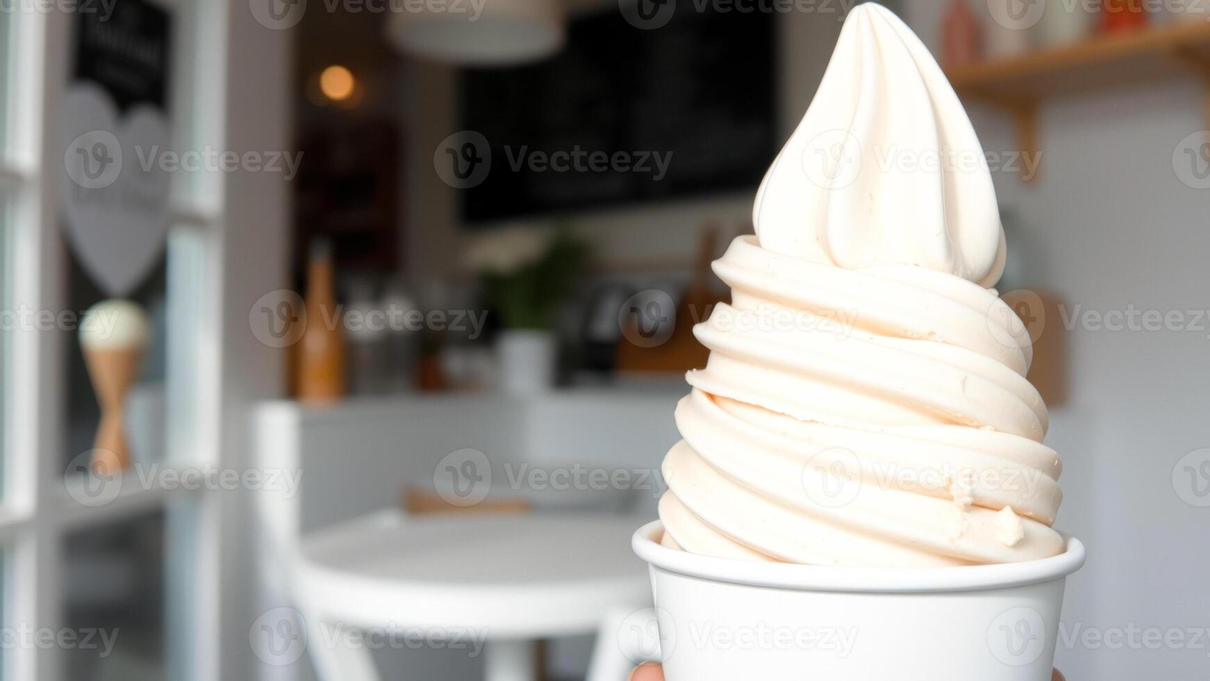 Close-up of a Soft Serve Ice Cream Cone in a White Cup photo