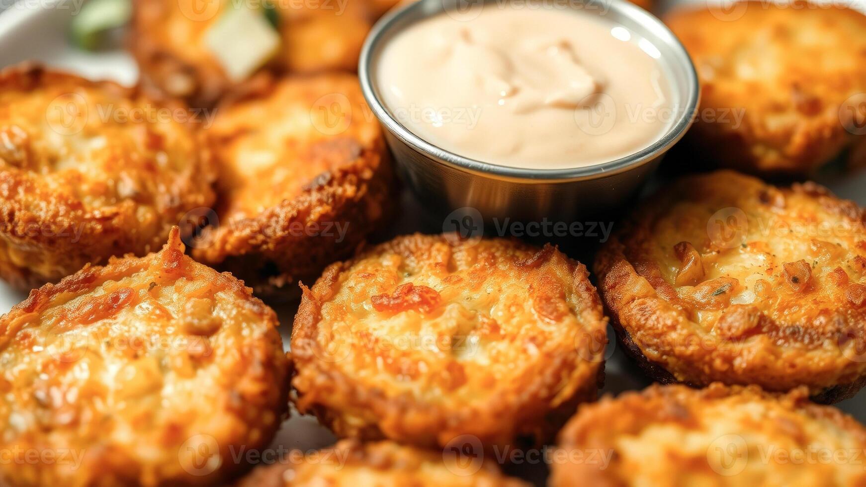 Close Up of Fried Cheese Bites with Sauce photo