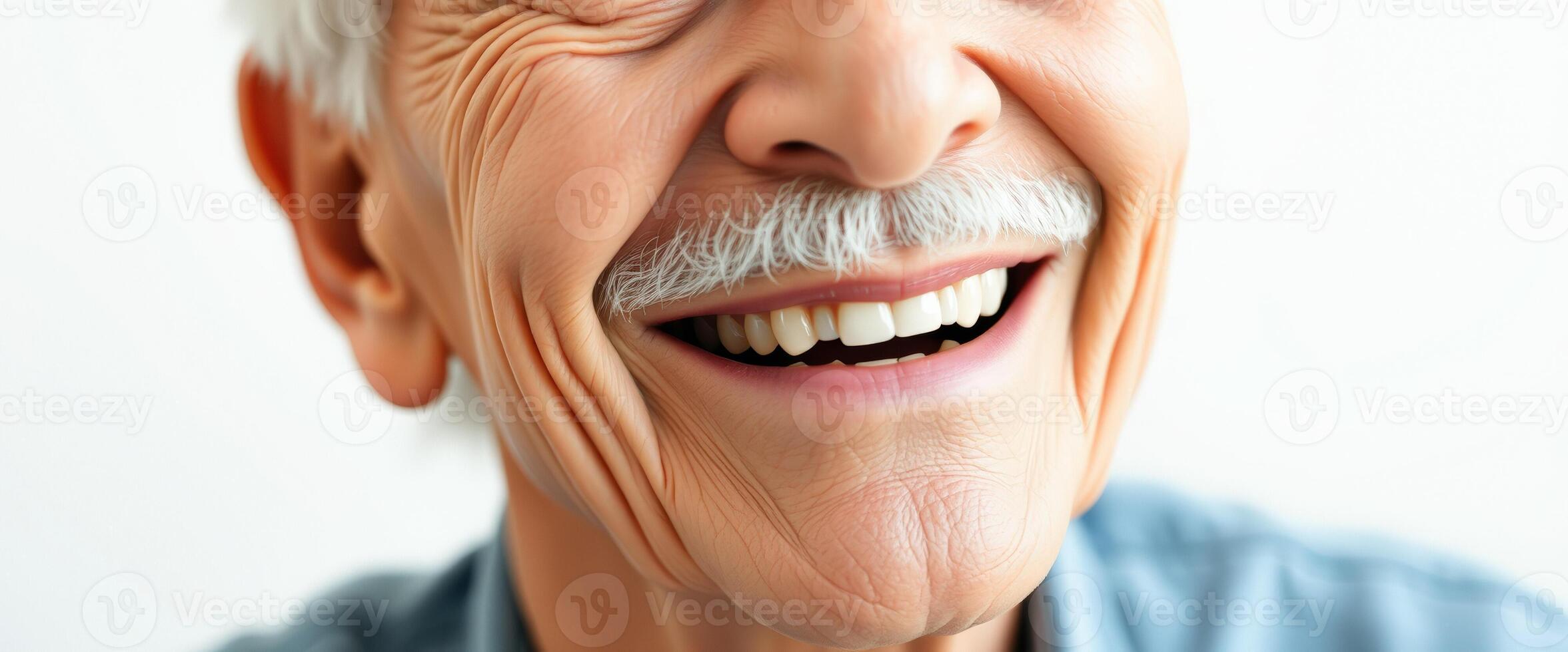 Close-up of a Smiling Senior Man with White Mustache photo
