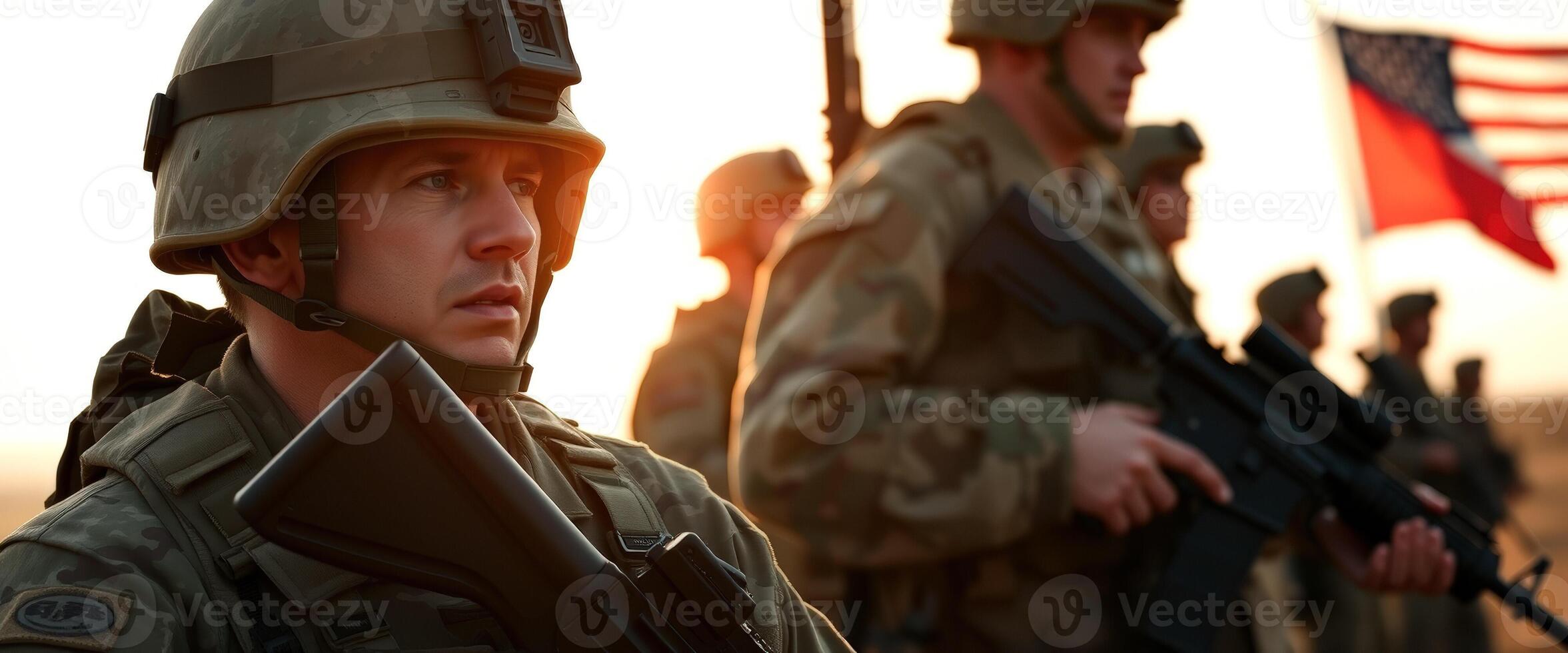 Close-Up of a Soldier's Face with a Gun photo