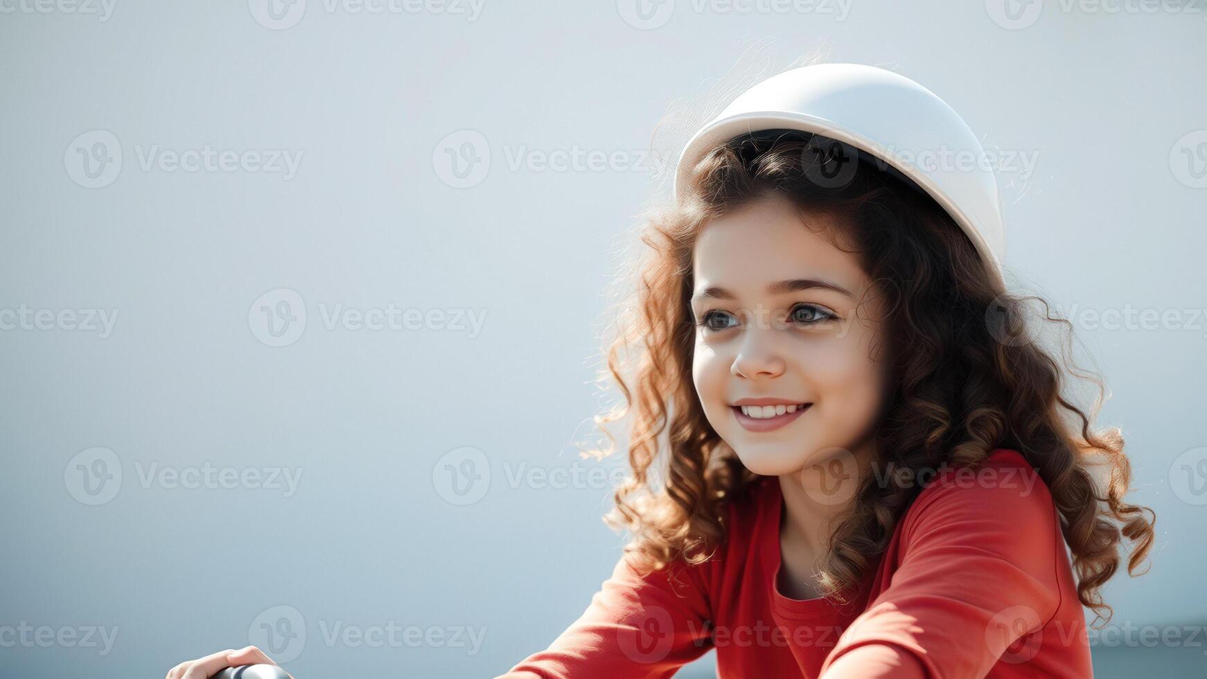 Young Girl in White Helmet Smiling photo