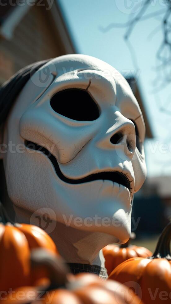 Spooky Halloween Mask with Pumpkins photo