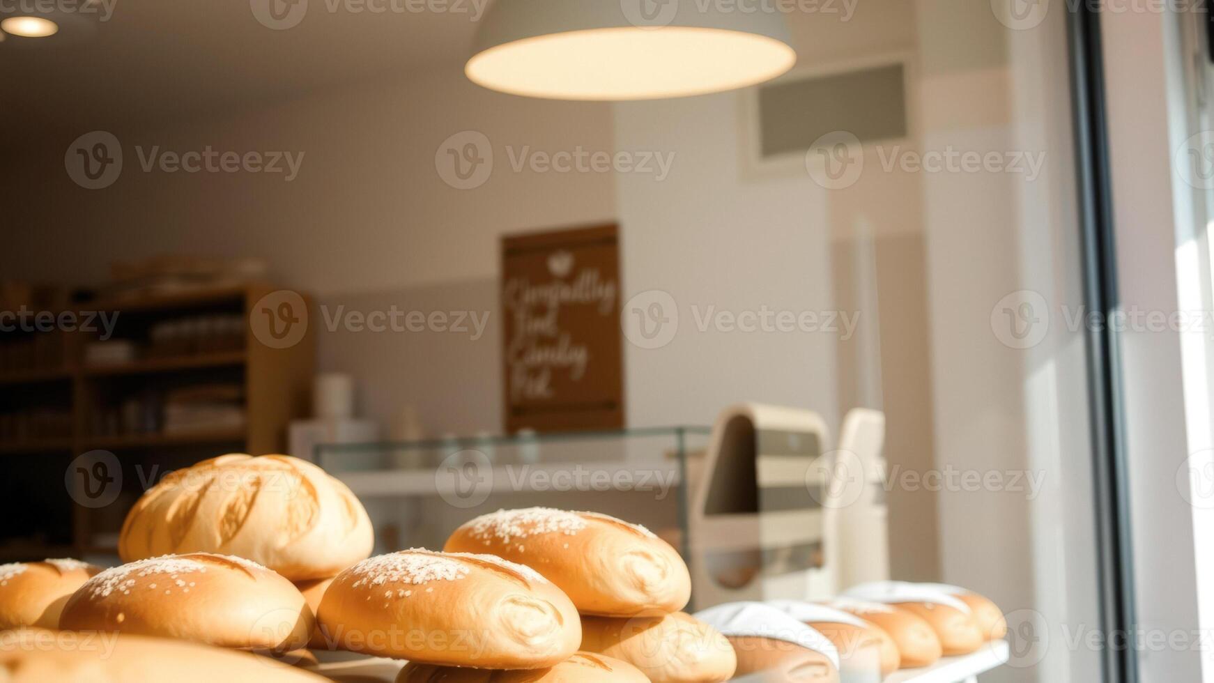 Freshly baked bread in a bakery photo