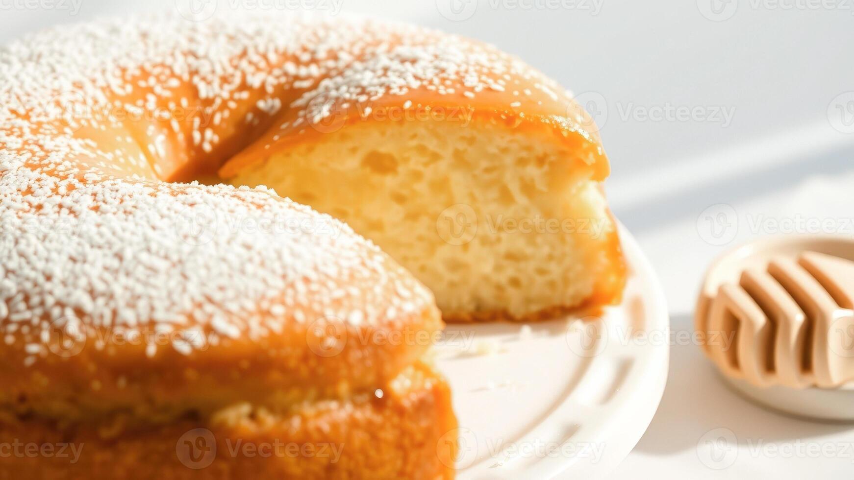 Close-up of a Delicious Cake with White Icing and Coconut Flakes photo