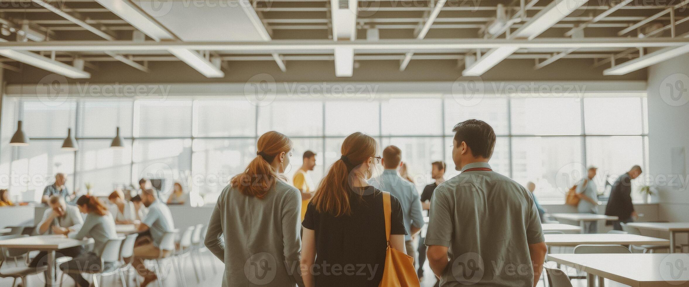 People walking through a modern office building photo