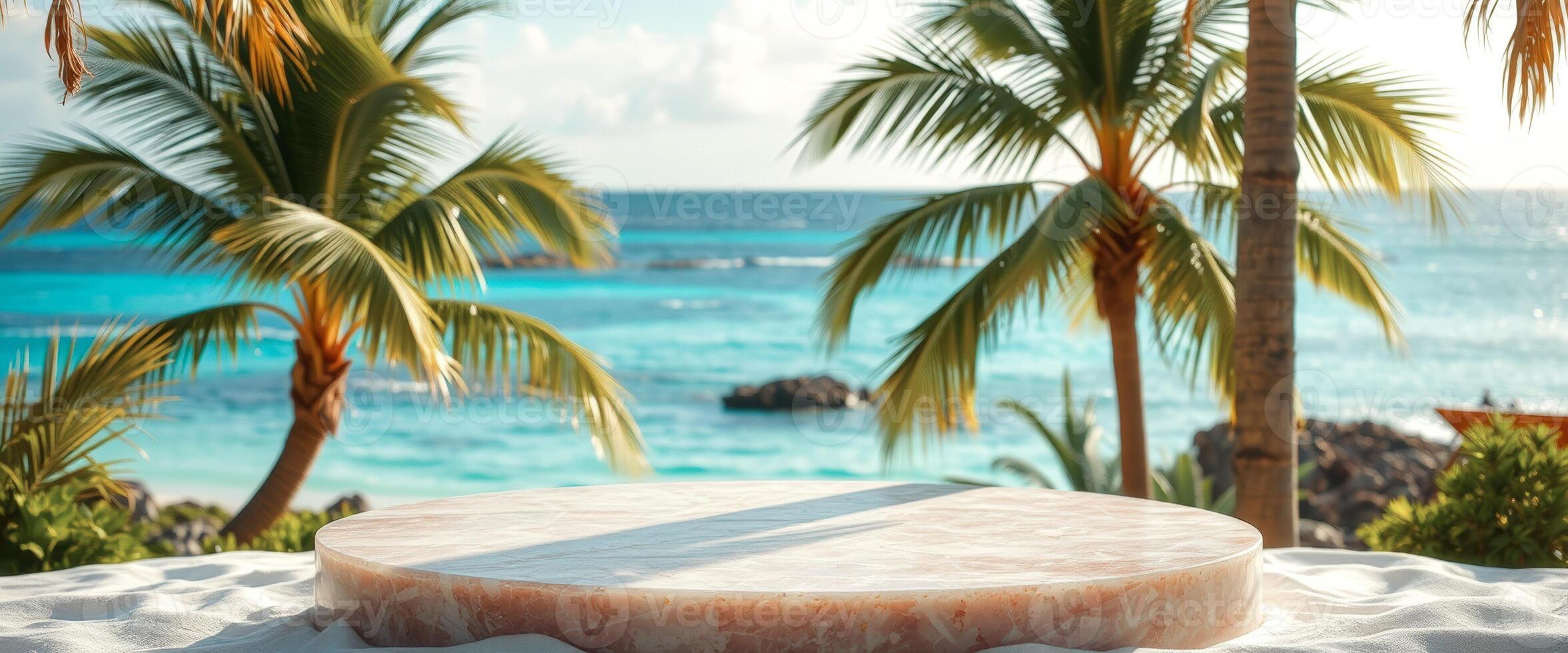 Tropical Beach Product Display with Marble Platform photo