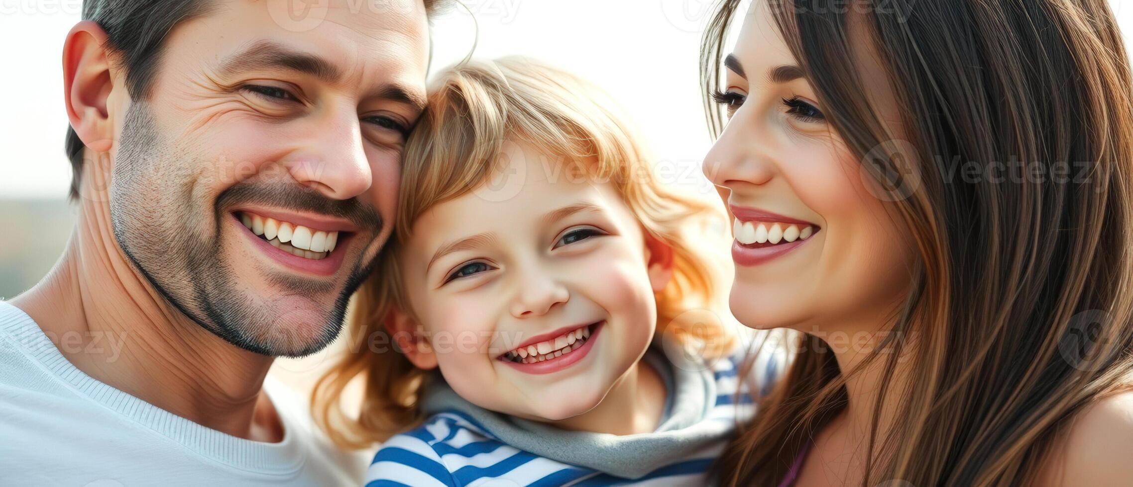 Happy Family Portrait - Father, Mother, and Child Smiling Together photo