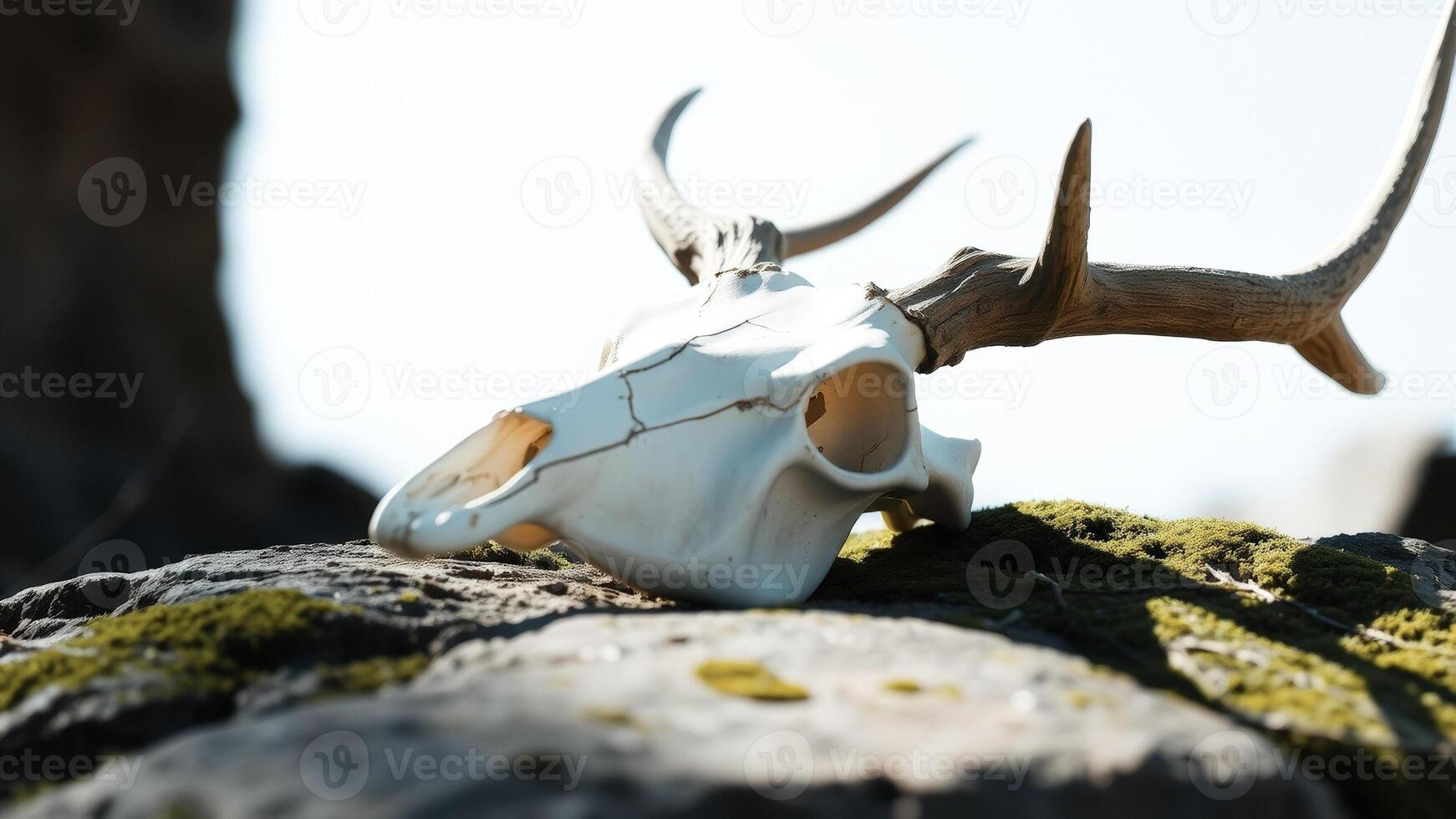 Deer Skull on Mossy Rocks photo