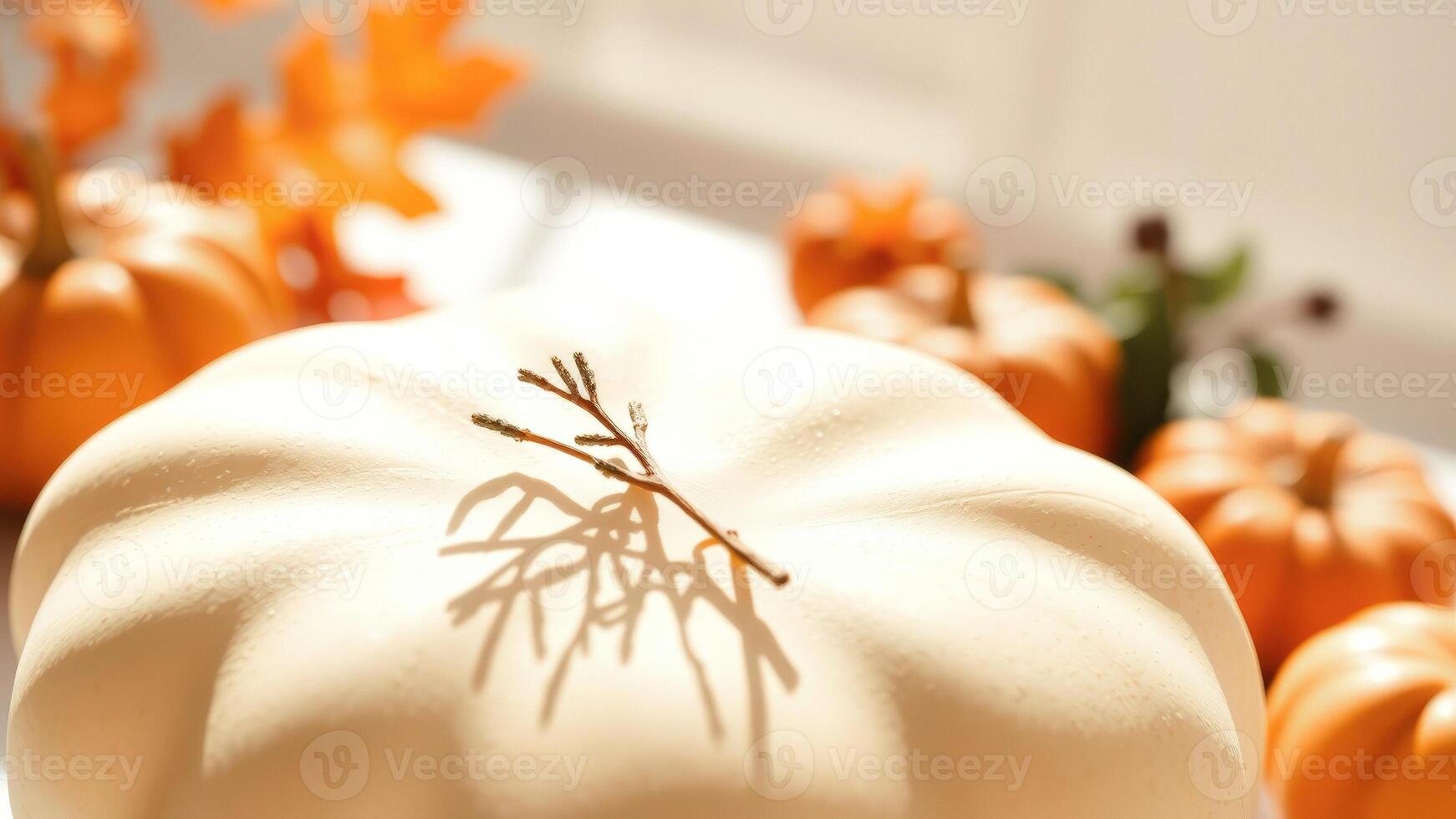 White Pumpkin with Twig and Shadow photo