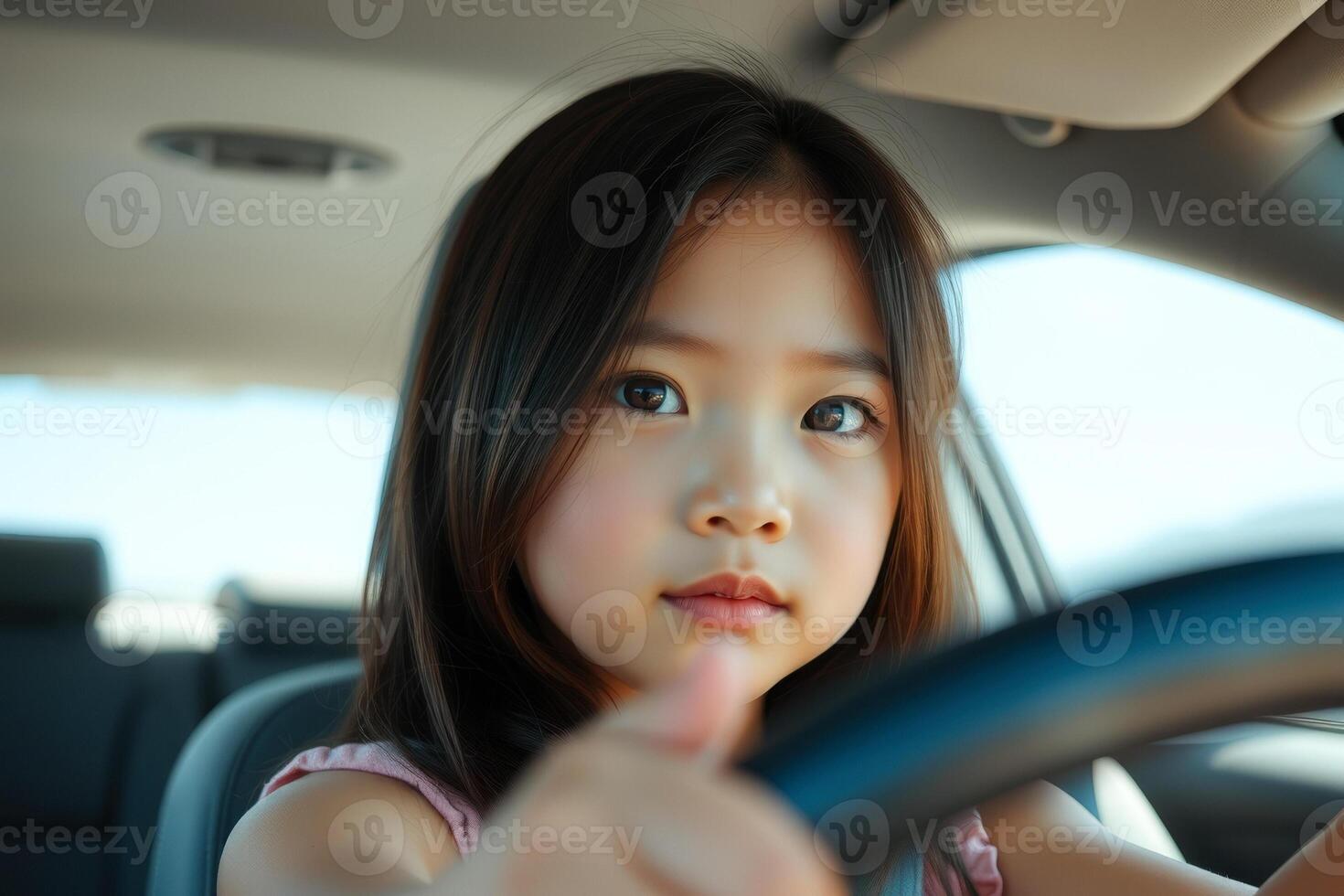 Young girl driving a car photo