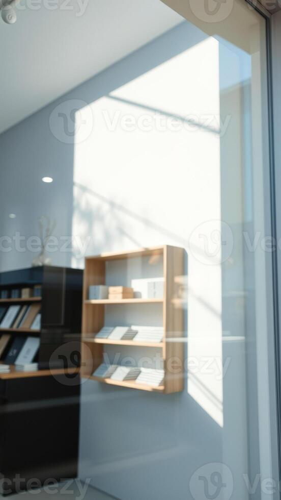 Sunlight through a window in a minimalist office photo