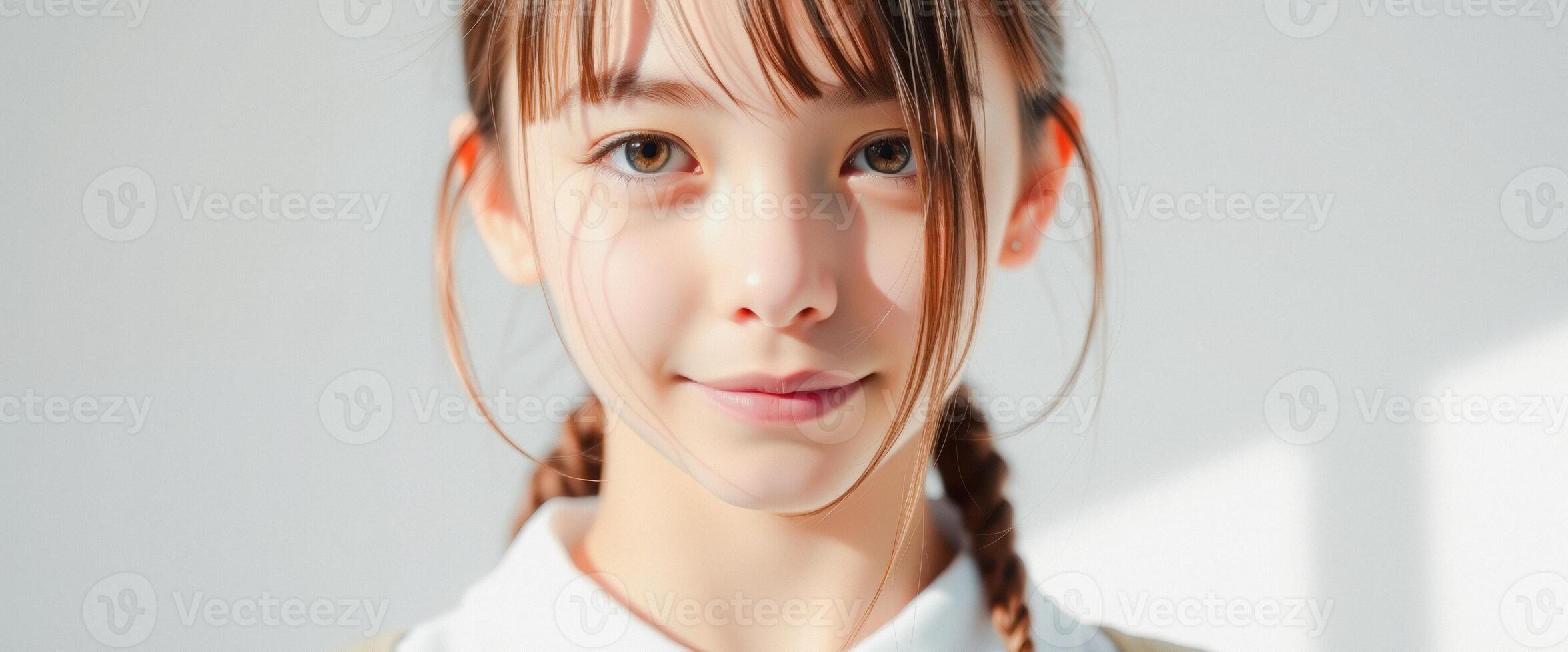 Portrait of a Young Girl with Brown Hair and Brown Eyes photo