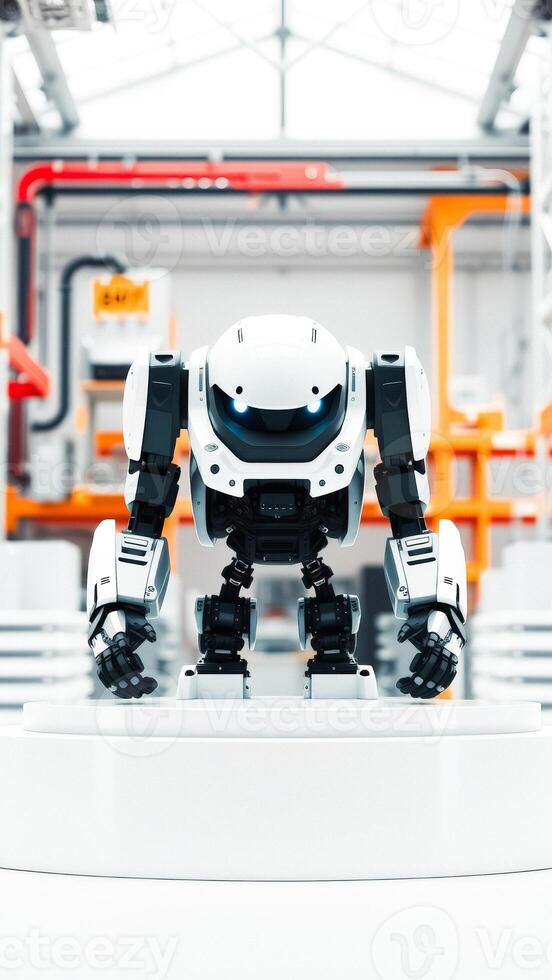 Futuristic White Robot on a White Platform photo