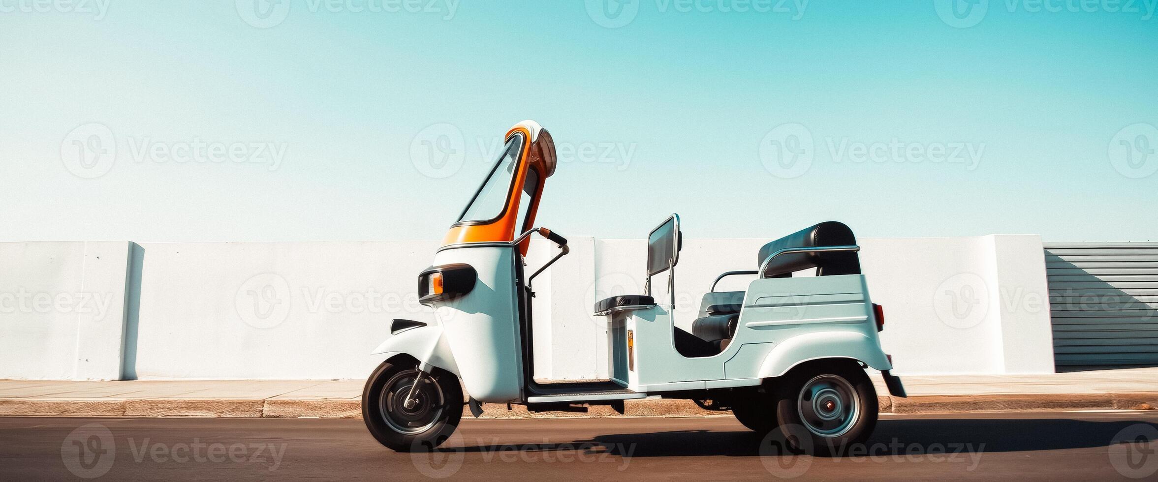 White Auto Rickshaw Parked on a Street photo